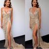 Maxi DressV-neck Sexy Open-back Strap Sequin Dress Dress Mopping Split Skirt Long Dress Women Tassel