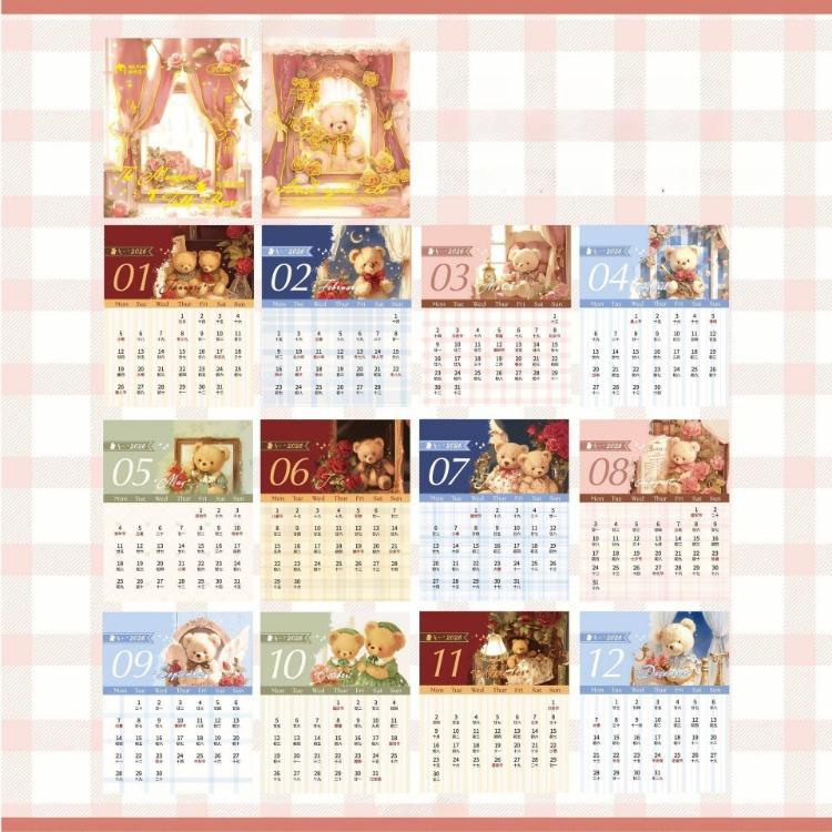 2026 Винтажный японский настольный календарь Мини Ежемесячный Настольный планер Ретро Мультяшный Календарь-таблетка для заметок Канцелярские товары для офиса Журнал