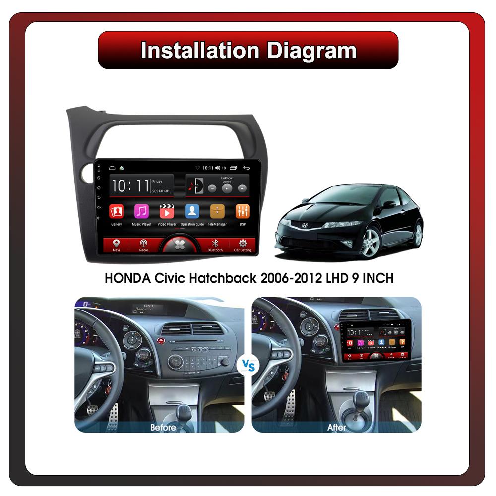 2Din Android Car-Play Car Radio,Honda Civic Hatchback 2006-2011,Multimedia Player Head Unit Stereo GPS Navigation BT WIFI,1+16GB