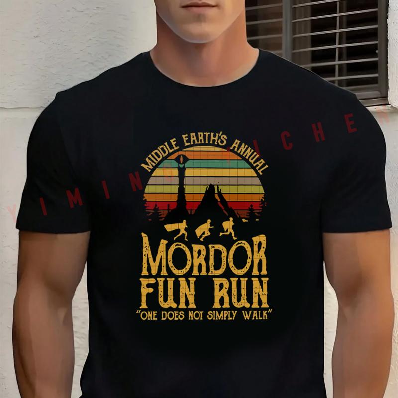 Mordor Fun Run Print.png Moto Cotton T-shirt Casual Mens Summer Short Sleeve Sportswear Tops Te