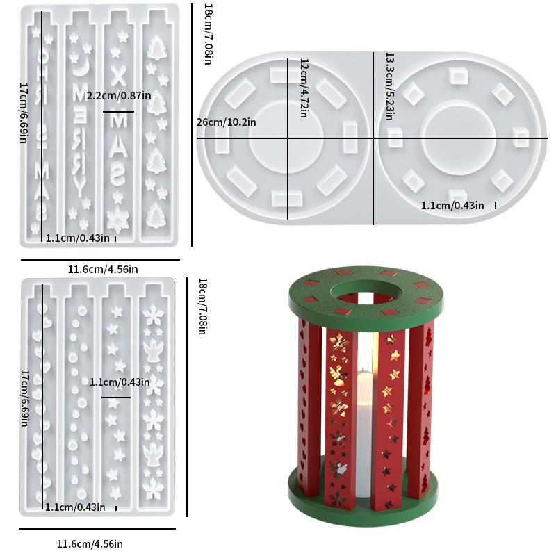 HY 3pcs/kit Combined Christmas Lantern Resin Mold Silicone Square Round Christmas Tealight Candle Holder Mold for Home Decor