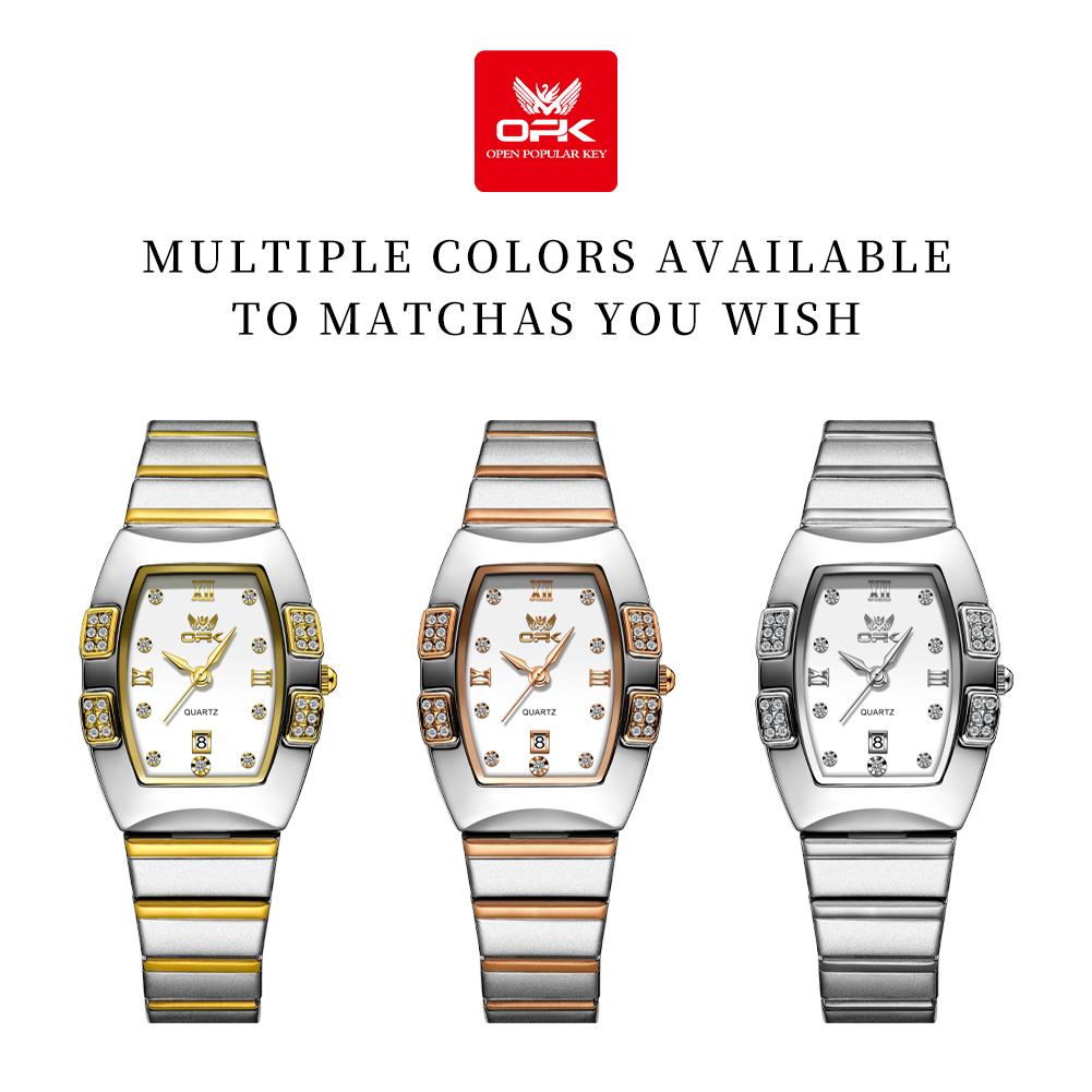 OPK Brand Women's Steel Strip Quartz Watch Calendar with Diamond Inlaid Night Light 8169