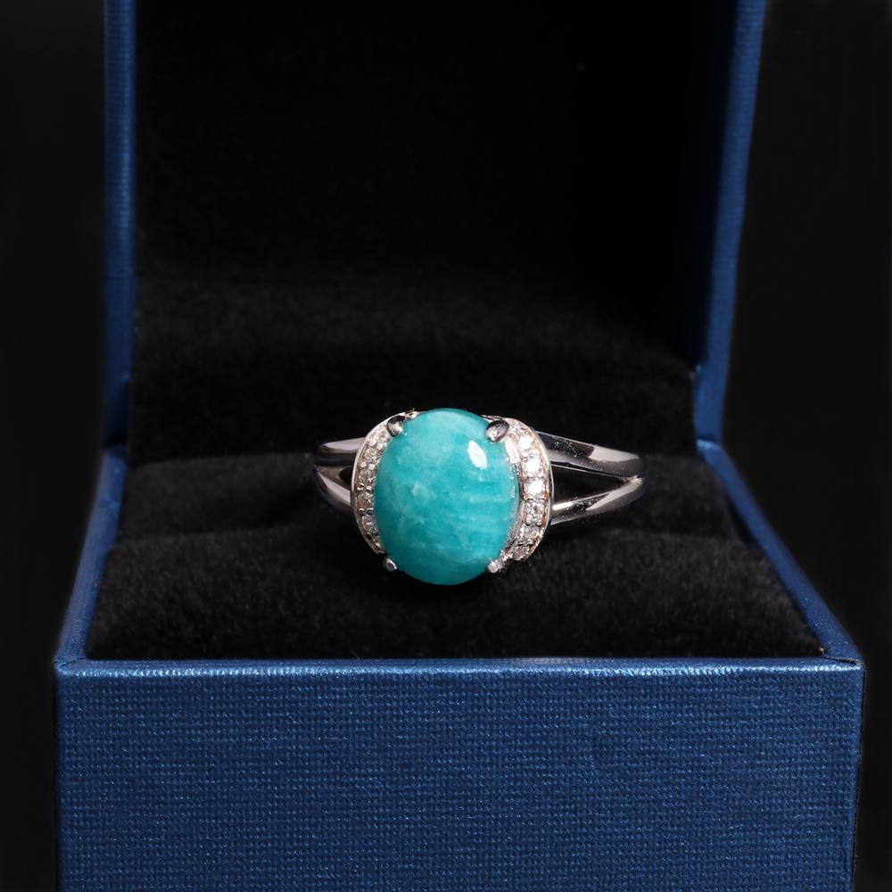 Bolaijewelry Кольцо с натуральным амазонитом, овальный дизайн, серебро 925 пробы, элегантные романтические украшения для женщин, банкетный наряд