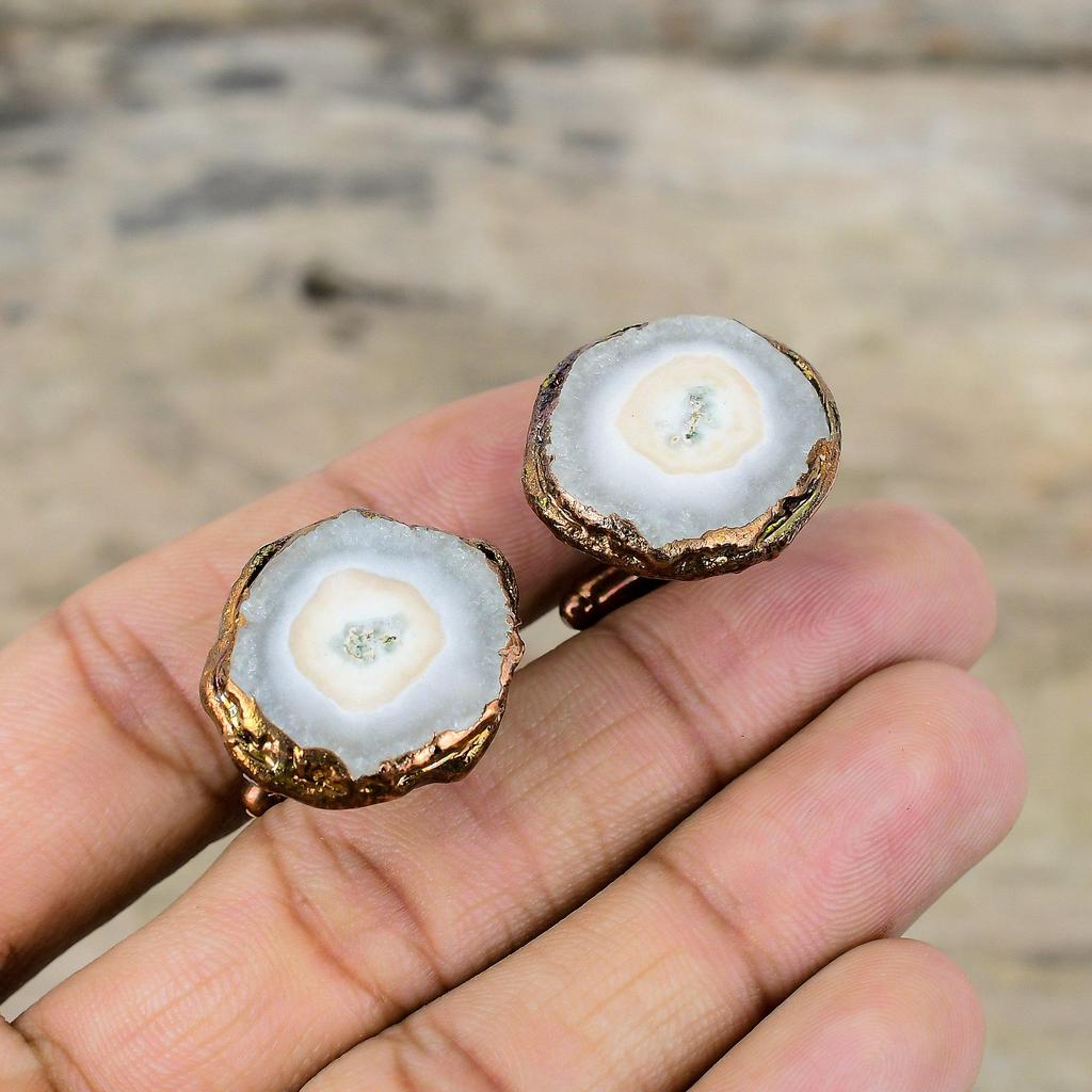 Запонки Solar Quartz Druzy, запонки из меди, гальванопластика, драгоценные камни, совершенно новые запонки, гальванопластика, подарок для папы