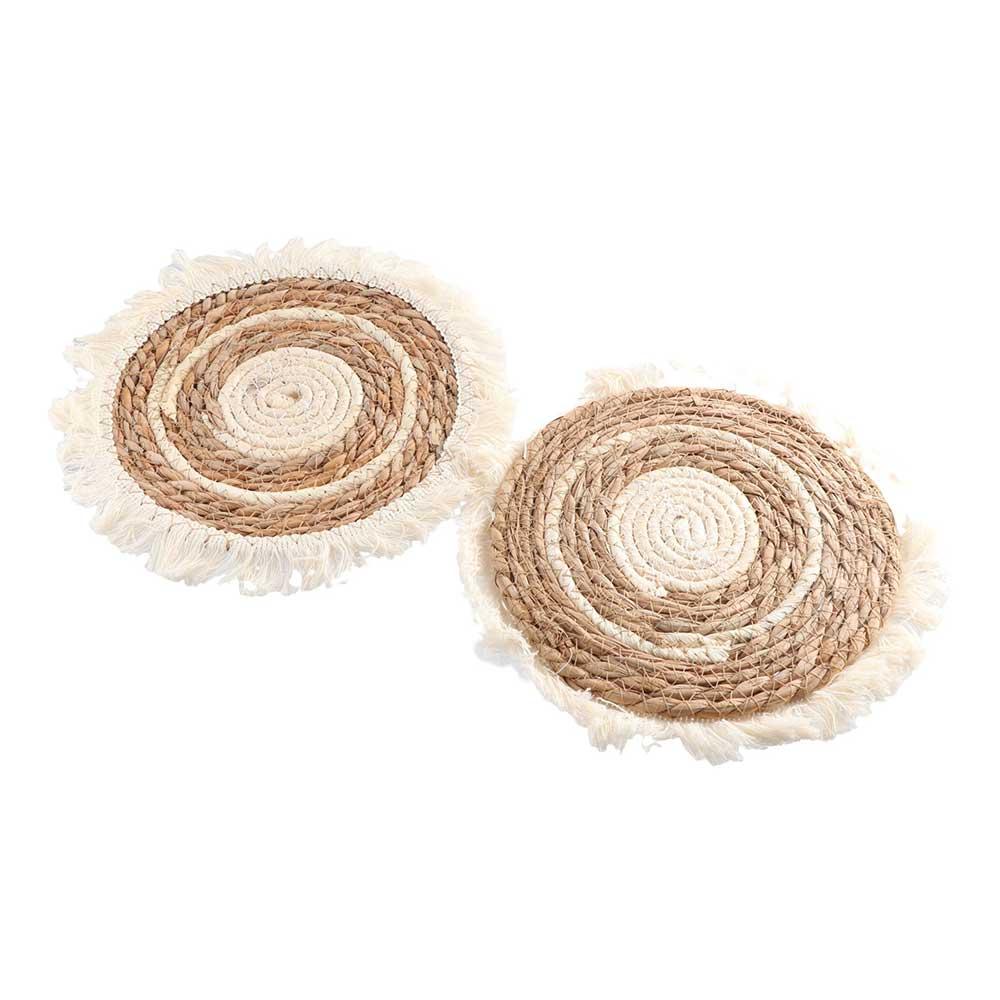 Tassel Edge Table Mat Handmade Braided Straw Woven Placemats Kitchen Accessories Kitchen