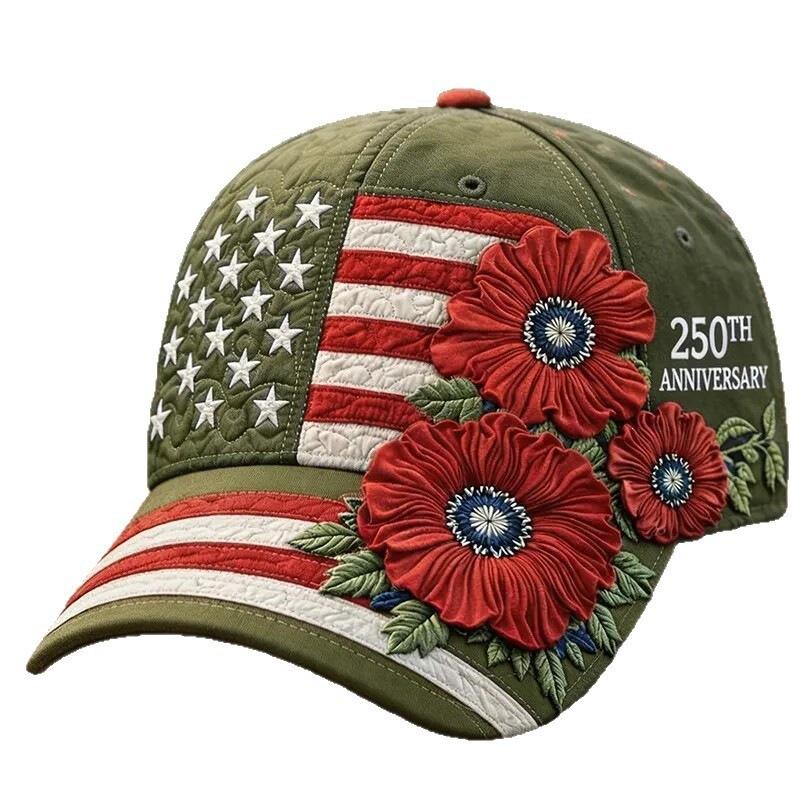 YWX American Anniversary Baseball Cap D Printed Flag Flower Embroidery Shade Cap Men's and Women's