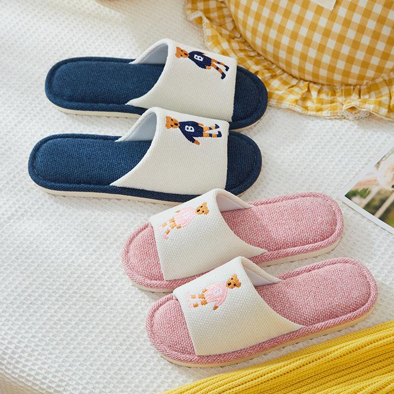 New Four Seasons Linen Slippers Children's Simple Cartoon Cute Boys and Girls Home Indoor Non-slip Sweat Absorption