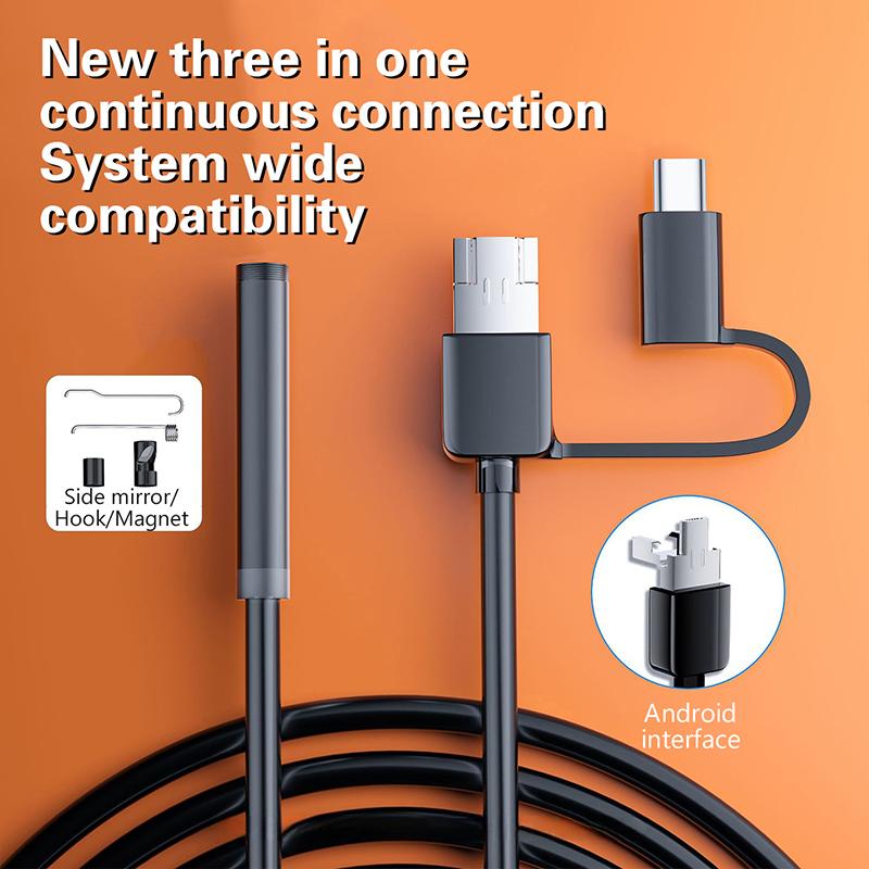 Мини-камера 7 мм 2 м жесткий провод Android Type-C USB камера обнаружения автомобиля трубопровод обнаружения водонепроницаемый эндоскоп регулируемый кабель