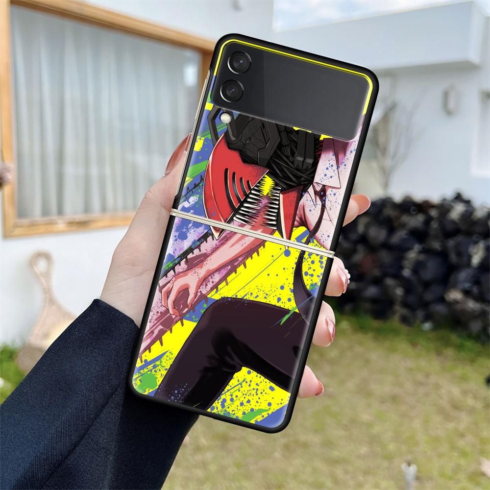 Чехол для Samsung Galaxy Z Flip 3 5G черный жесткий роскошный чехол для телефона ZFlip, защита от падений, модный чехол для ПК, комикс с изображением человека-бензопилы