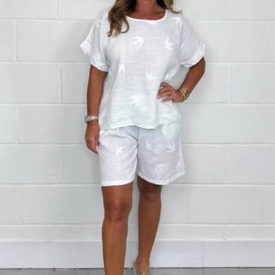 Yousheng повседневный комплект из двух частей для женщин, хлопковый лен, O-образный вырез, короткие рукава, топ и шорты, комплект свободной домашней одежды, подходящий костюм на весну и лето