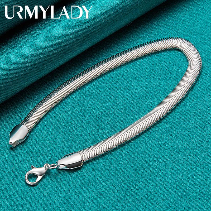 Браслет-цепочка из стерлингового серебра 925 пробы 6 мм с плоской змеей для женщин и мужчин, очаровательные модные украшения MB080