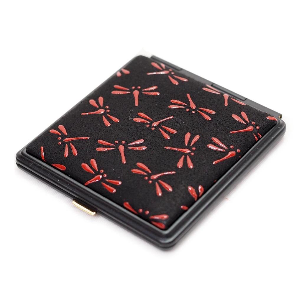Inden-ya Inden Ladies Mirror 5015 Made Japan Leather Cosmetic Makeup (Wafu Wagara) Gifts. (Dragonfly (Black x Red))