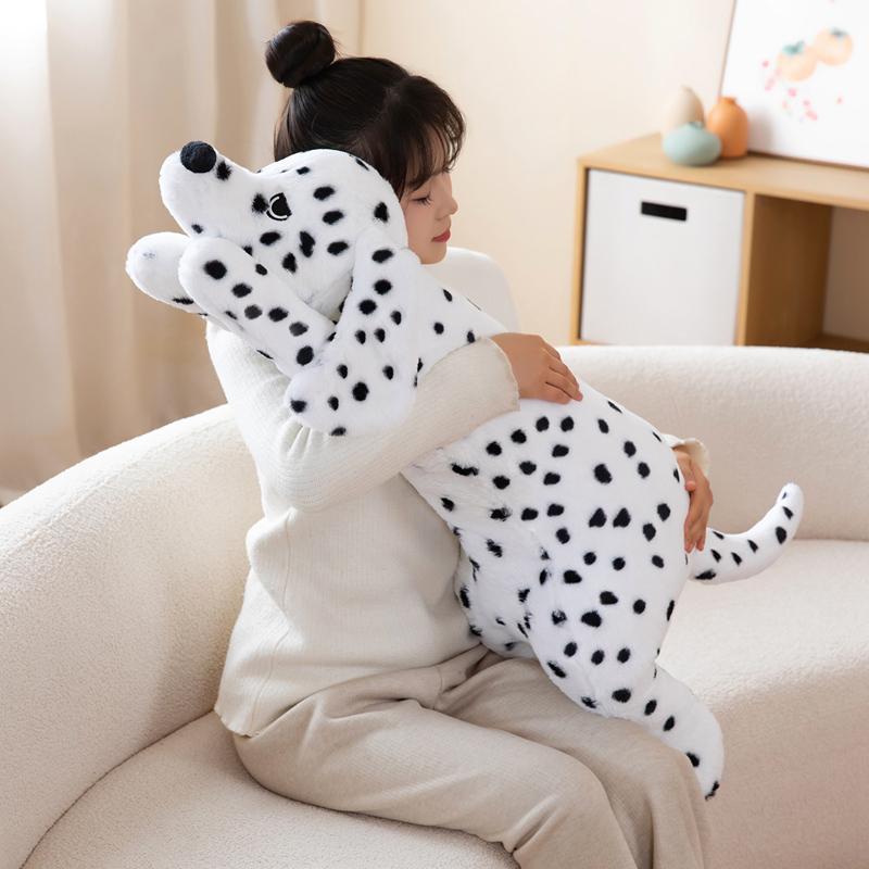 6080100Cm Simulated Black Dog Plush Toy Lifelike Dalmatian Plush Doll Soft Stuffed Animal Boy Girl Birthday Gift