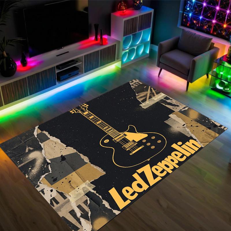 Led Zeppelin Design Crystal Velvet Carpet Cozy Non?Slip Printed Rug For Bedroom Living Room Entrance