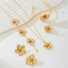 Floral Alloy Jewelry Set Women - Adjustable Open Cuff Bracelet Stud Earrings Arm Ring Fashion OL Style 2025
