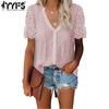 Women's Fashion Casual Summer Spring Solid Color Print Short Sleeve V-Neck Blouses & Shirts