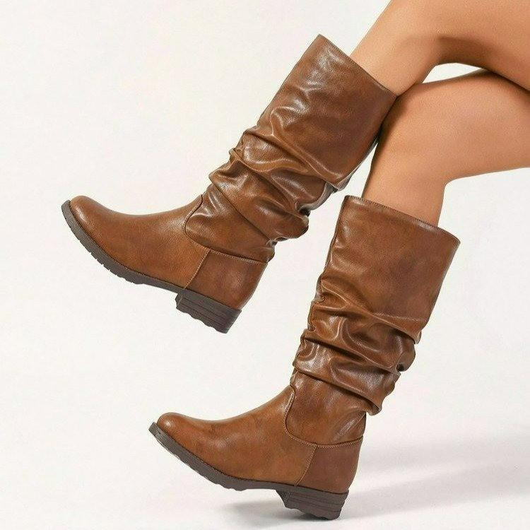 Tall fashion boots women's new western cowboy stacking boots four-season foot knight boots are in stock