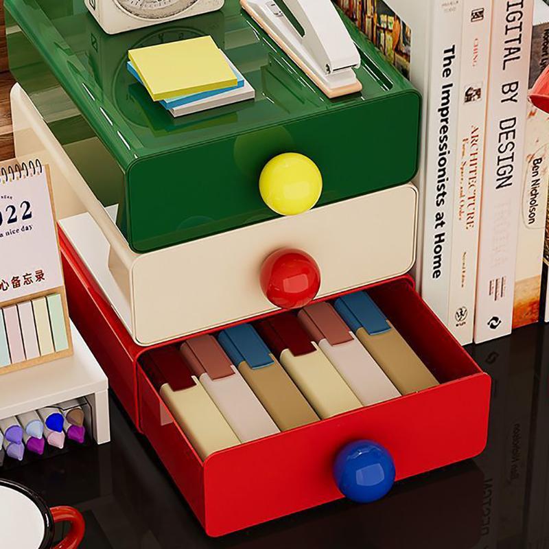 Desktop Storage Drawer Stackable Pull Out Storage Boxes Color Contrast Drawer Organizer Office Sundries Stationery Storage Case