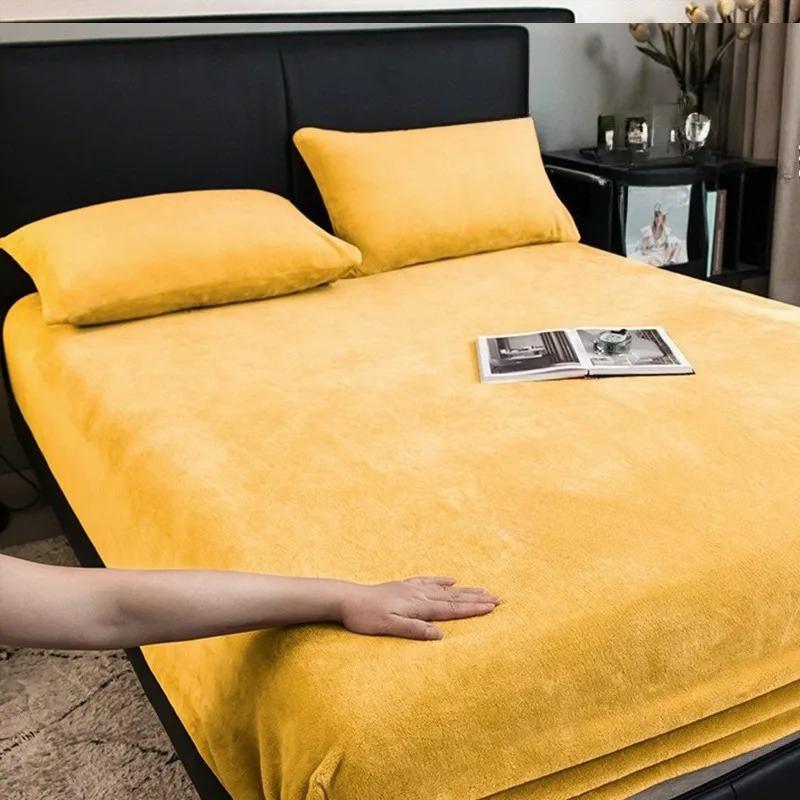 1 шт. Эластичный наматрасник Теплый плюшевый Простыня Велюровый чехол на кровать Зимний Мягкий Семейный Двуспальный Постельное белье 90/120/150/180/200 см