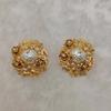 Medium antique style antique flowers European and American fashion trends rich flowers light luxury three-dimensional relief pleated hollow earrings