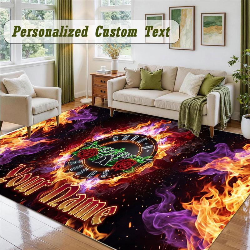 Crystal Velvet Square Rug Custom NameGuns N’ Roses Pattern Non Slip Home Floor Decor Rug