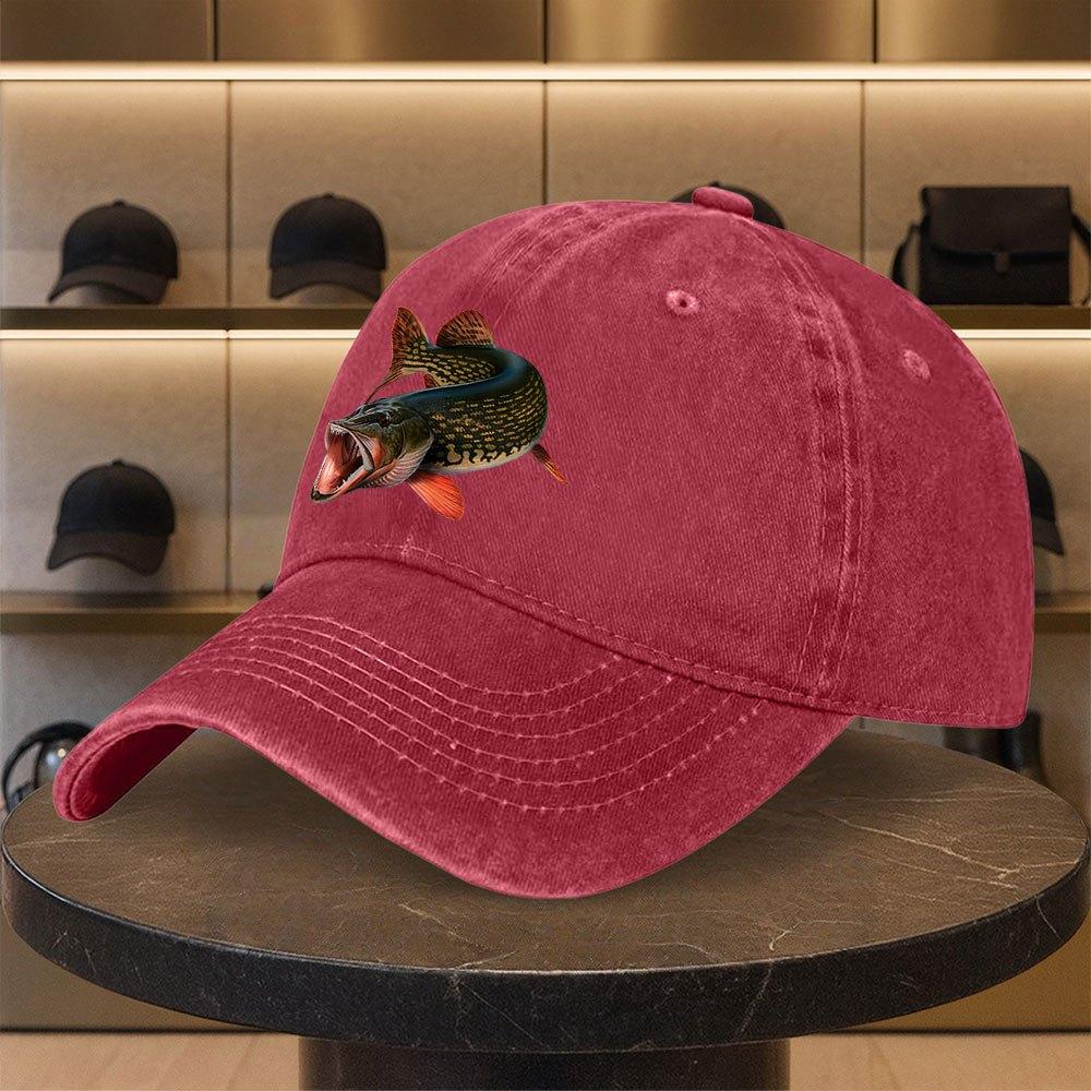 Tiger Giant Fish Print Washed Baseball Cap Unisex Casual Hat
