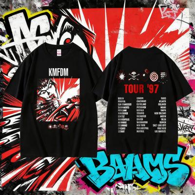 Лето 2025 Рок-группа Kmfdm Символы Тур 97 Графический Принт Мужчины Женщины Винтажный Готический Панк 100% Чистый Хлопок Печатная Футболка Y2k