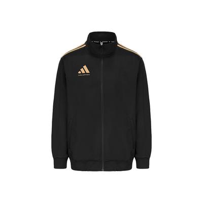 adidas Винтажная спортивная однотонная повседневная куртка с воротником-стойкой и логотипом, куртка унисекс, черная, золотая TR90JT-BG
