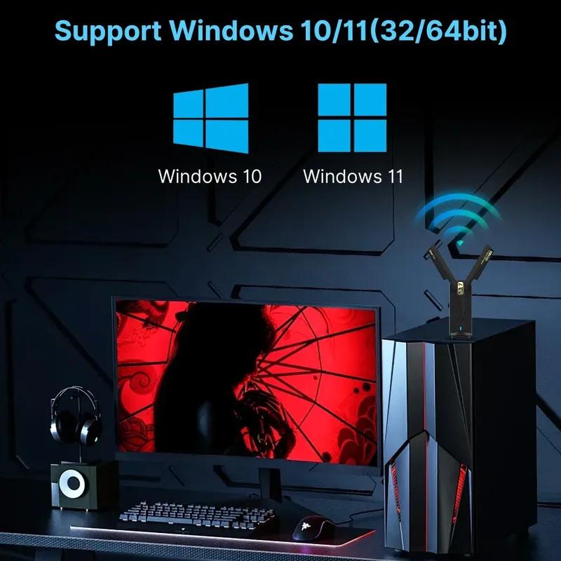 USB WiFi-адаптер WiFi 7 BE6500 6500 Мбит/с USB 3.0 802.11BE WiFi-донгл 2.4G/5G/6 ГГц Сетевая карта для Win10/11 Без драйверов