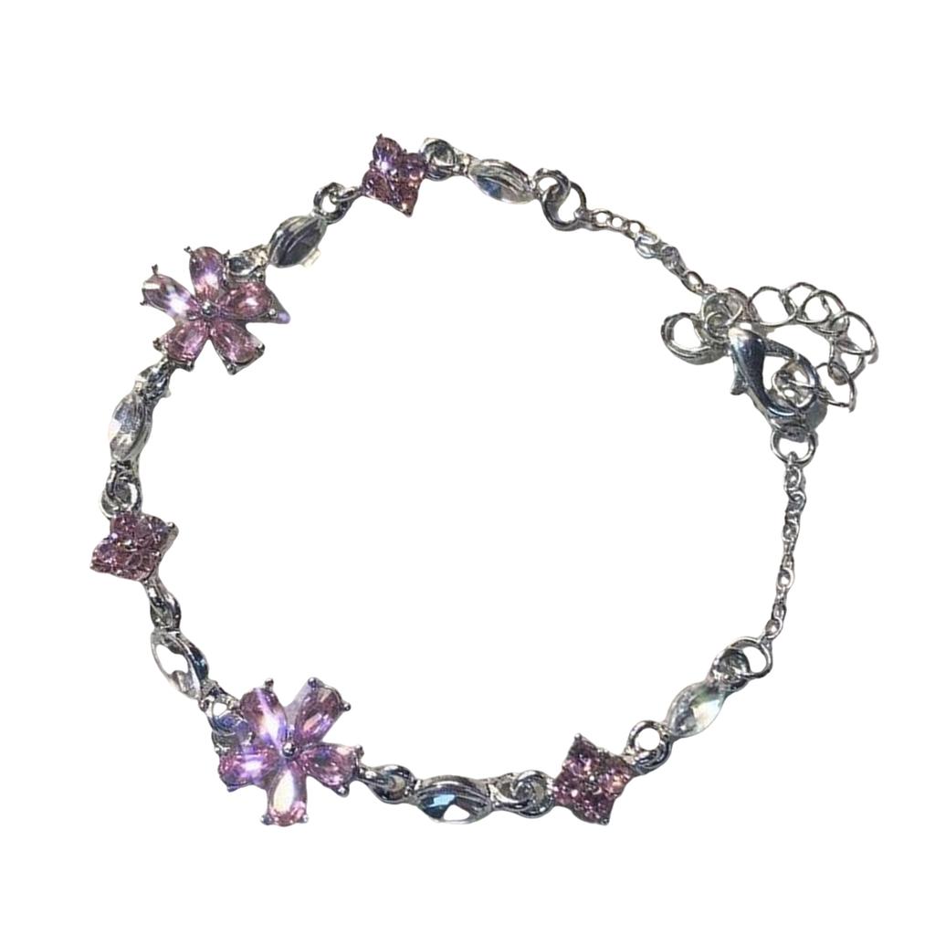 Elegant Pink Crystal Zircon Sakura Flower Bracelet Adornment for Women and Girls Cherry Blossom Jewelry Gift