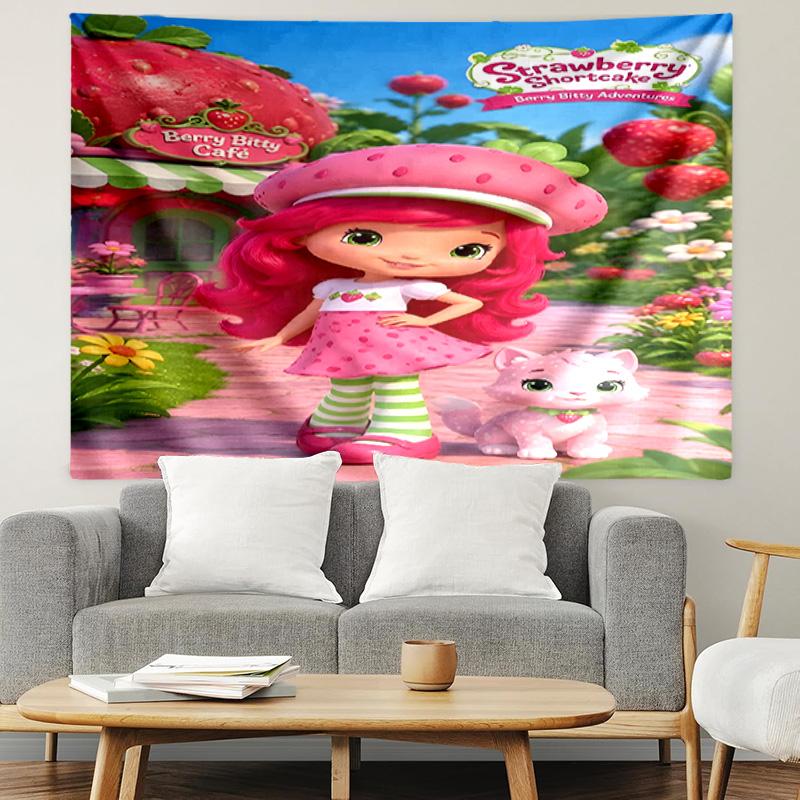 Strawberry Shortcake Print Tapestry, Lightweight Wall Hanging, for Bedroom, Dorm, Living Room, Home Art Decor, Birthday Christmas Gift for Friends