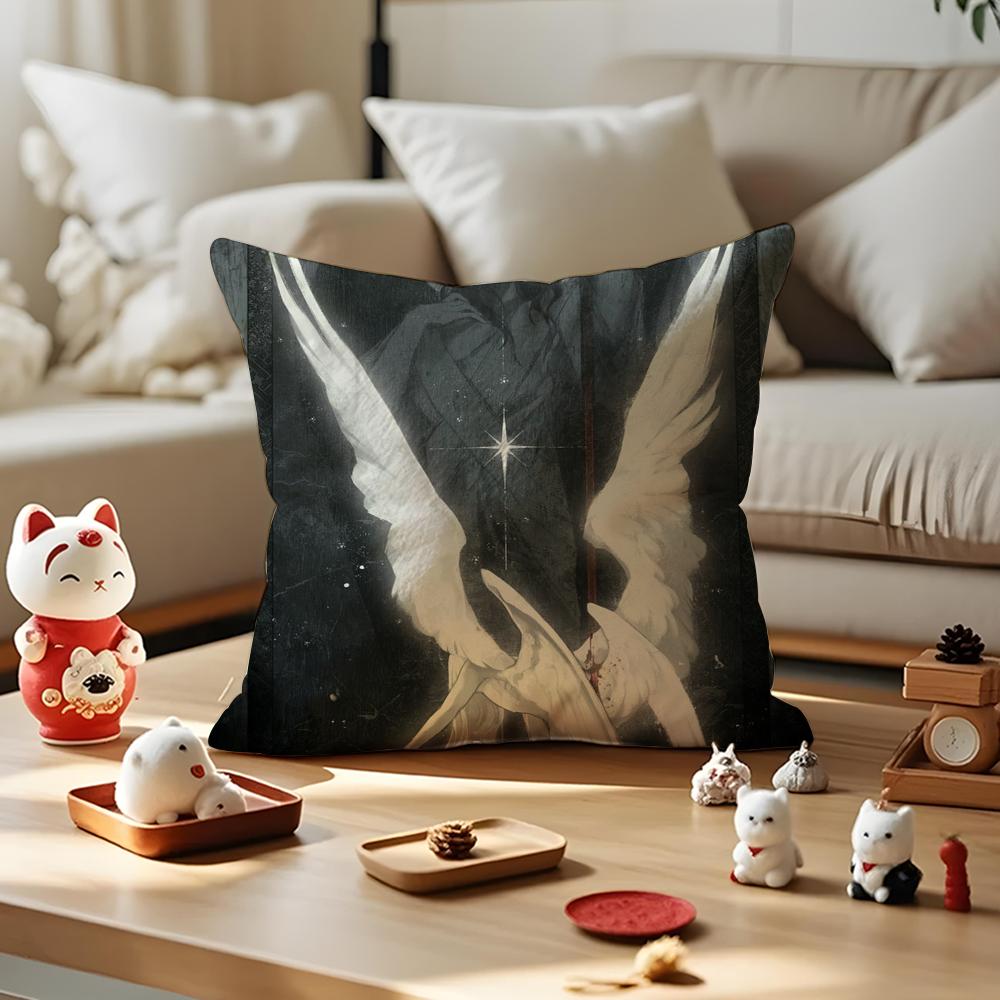 Angels And Demons Cushion Cover Antidustmite Pillowcase Invisible Zipper Silky Short Plush Sofa Cushion Cover