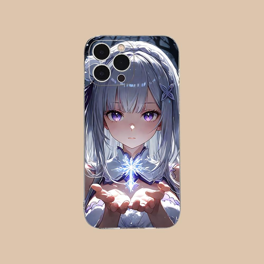 Чехол для мобильного телефона ReZero Emilia Waifu для iPhone 17 16 15 14 13 12 11 X XR XS Air Pro Max Plus Mini Прозрачный Цветной Чехол Роскошный