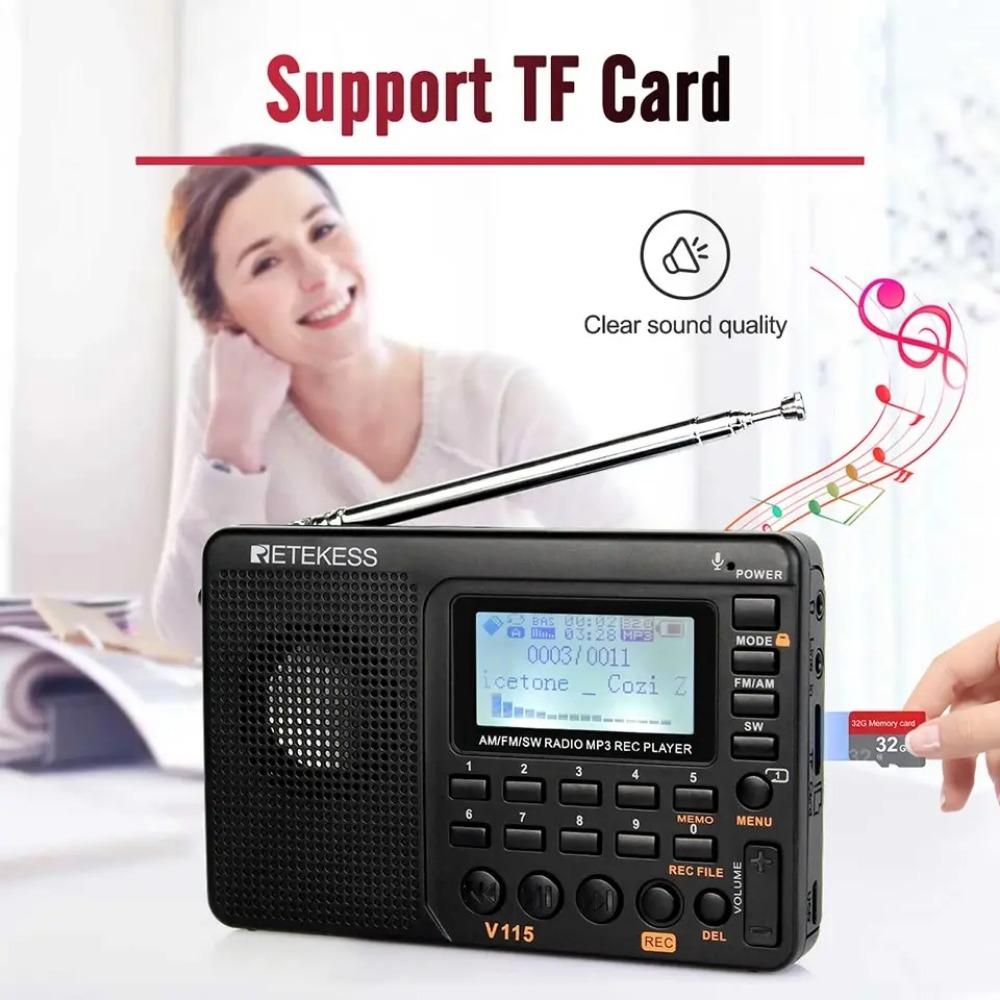 V115 Радио FM AM SW Портативные радиоприемники Перезаряжаемые коротковолновые радиоприемники Полноволновой USB-рекордер Динамик для пожилых людей