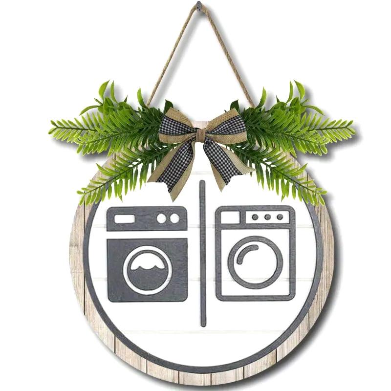 Деревенский венок, деревянный знак, настенный декор, круглые таблички, дверные знаки для прачечной, подвесной знак для ванной комнаты, унисекс, декор для туалета, забавный