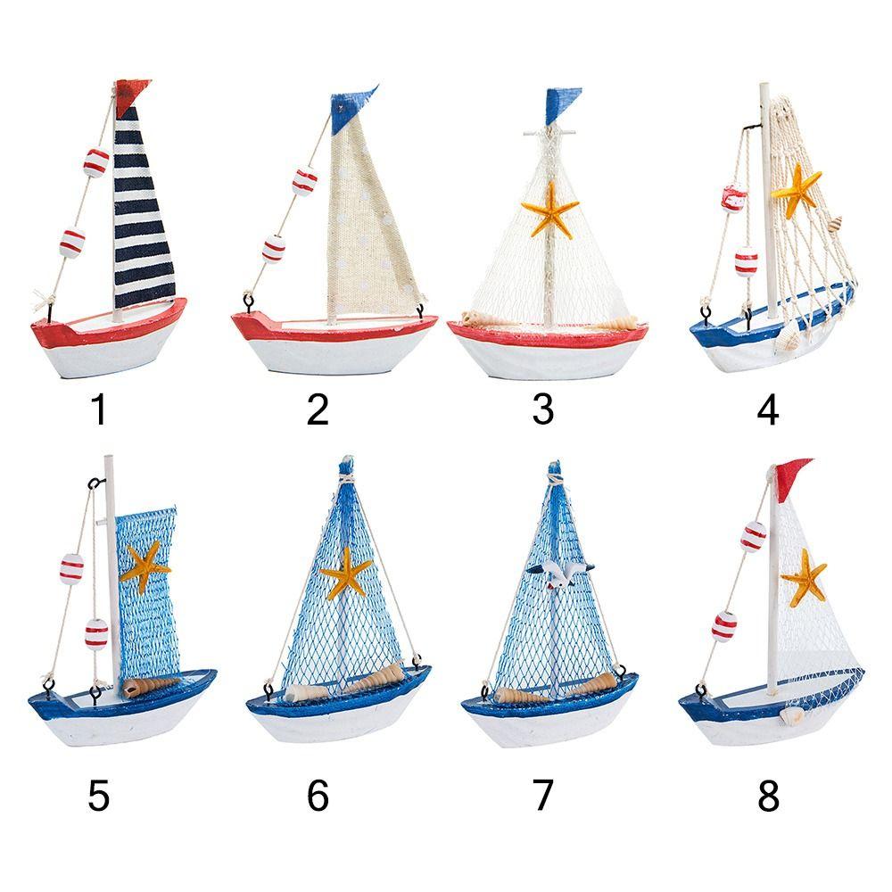 Wood Sailing Boat Model Mediterranean Style Miniature Boat Figurine  Office Room Livingroom
