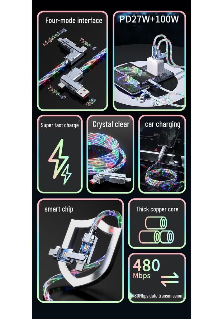 Сплав цинка RGB Звездное небо 4-в-1 Кабель для быстрой зарядки для iPhone
