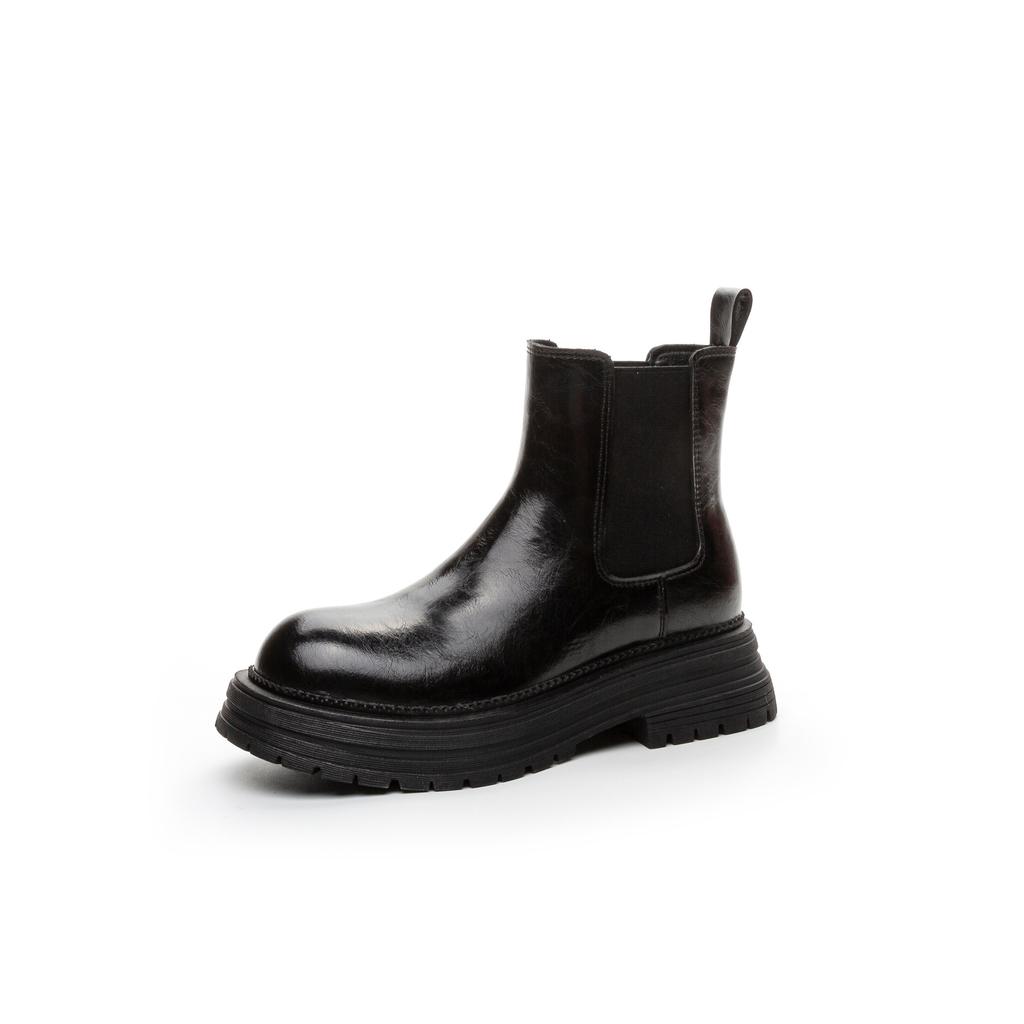 Leather BV Retro Fashion Cigarette Boots Women's Thick-soled Heightening Women's Martin Boots Women's Boots 25 Autumn and Winter New Short Boots