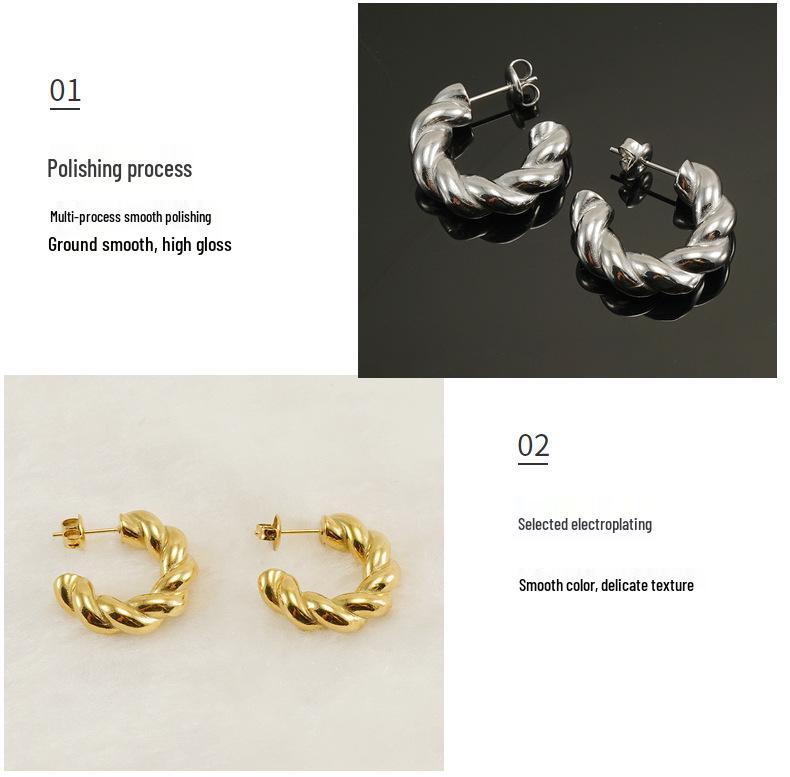 Серьги-кольца из титановой стали с вакуумным напылением из 18-каратного золота для женщин