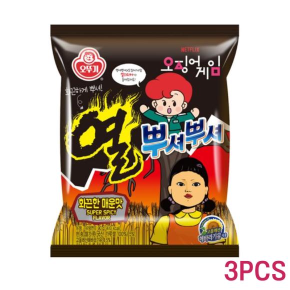 Кальмаровая игра x Ottogi Ppushu Ppushu Crush & Munch - закуска в форме рамена 90 г (6 вариантов)