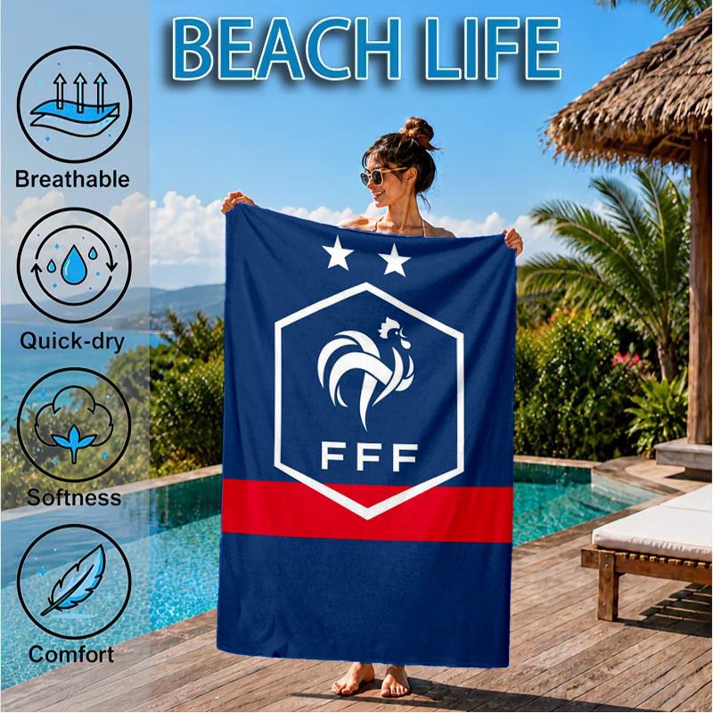 France Soccer Club Emblem Printed Microfiber Beach Towel, Soft And Absorbent, Quick-Dry, Ideal for Summer Travel, Beach Essential, Swimming Pool