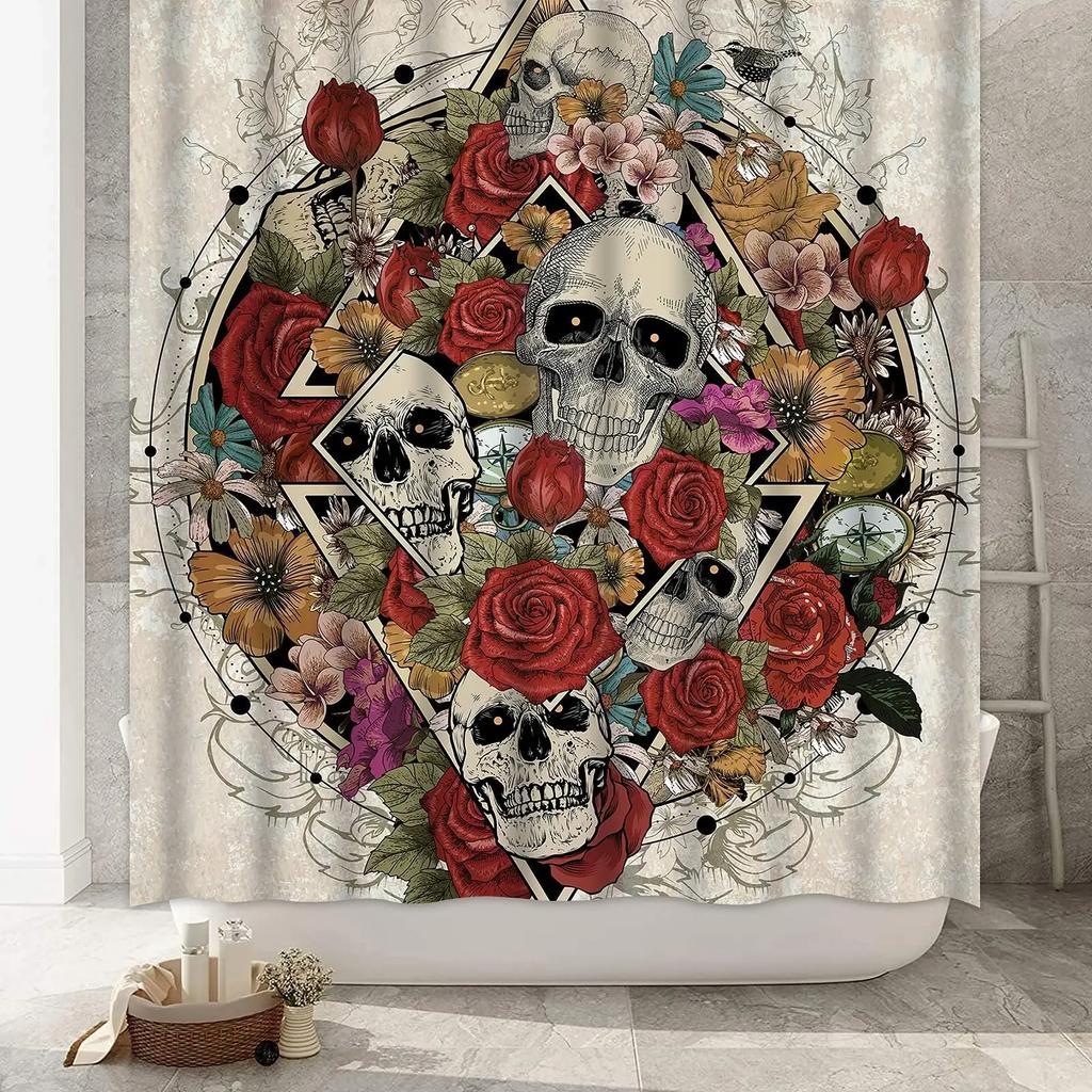 Череп Скелет лунный свет занавеска для душа готический черный, белый цвет сахар жуткий Хэллоуин занавески для душа для ванной комнаты Декор для ванной набор