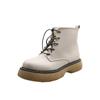 Fashion 2024 Spring Autumn New British Style Women's Boots Round Toe Middle Heel Lace-up  Boots with Platform Waterproof for Daily