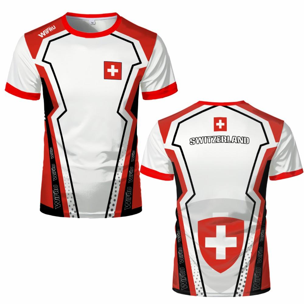Swiss Map Flag Pattern Football T-shirt Summer Men's Casual Sports Shirt 3D Printing Design Fashionable Short Sleeved O-neck Clothing