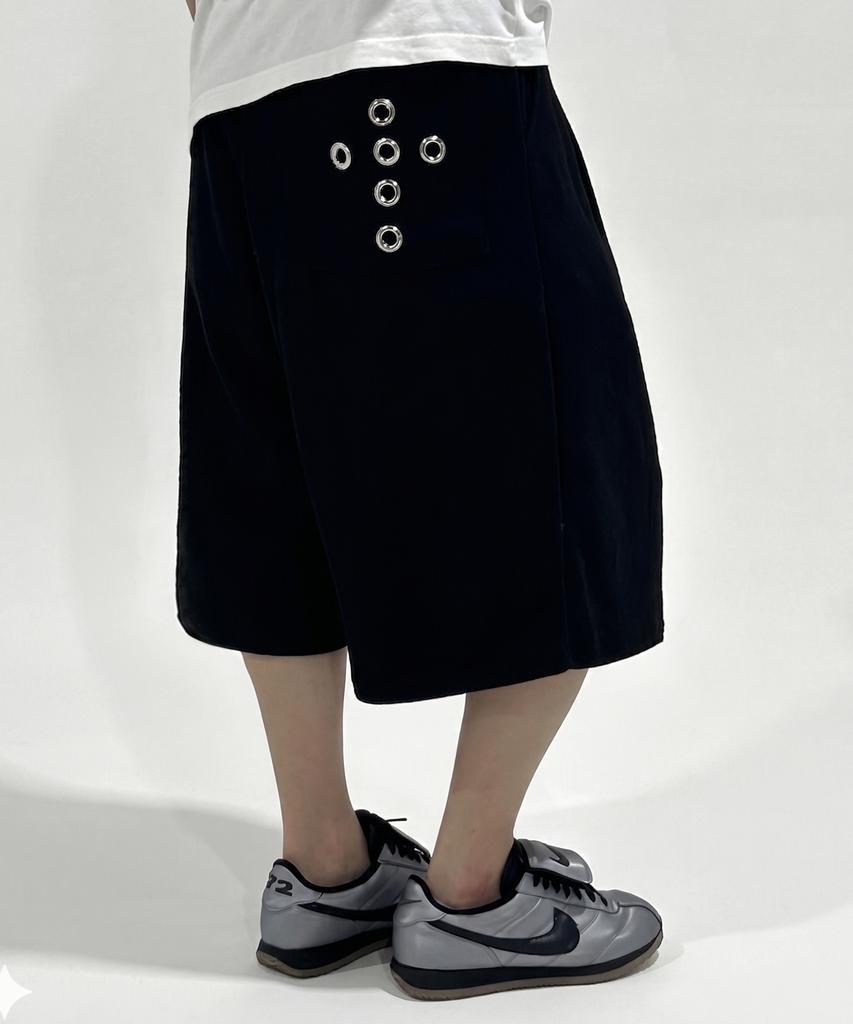 FUZZY SCAN Cross Eyelet Bermuda Pants Melange
