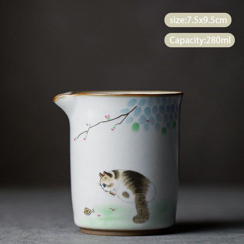 Китайская ретро-керамическая чашка Ru Kiln Fair, ситечко для чая, расписанное вручную, милая чашка с кошкой, заварочные чайники ручной работы, аксессуары для чайного сервиза