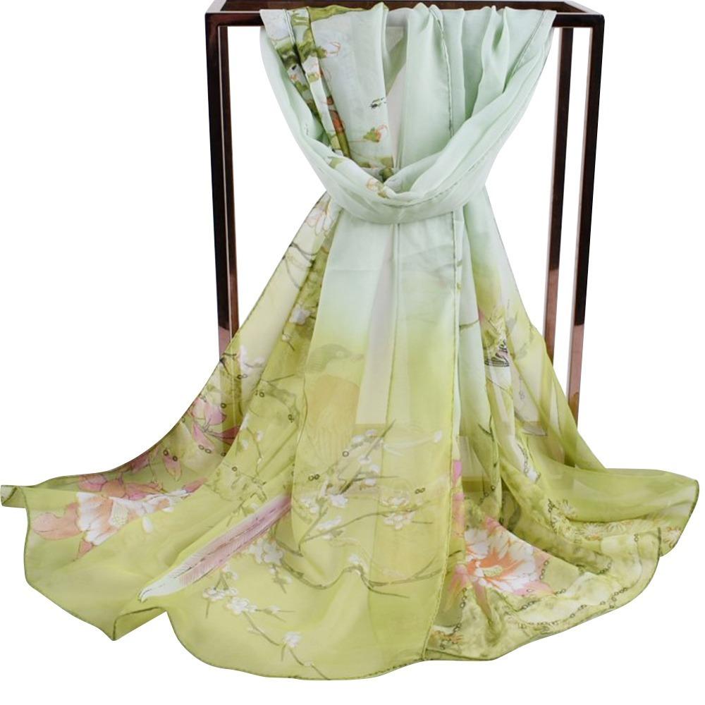 Big Size Long Chiffon Scarf Flower Print Muslim Headband Fashion Shawl Silk Women