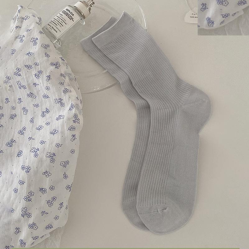 Летние носки женские 76% лиоцелл шелк тонкие дышащие однотонные длинные носки корейский стиль кэжуал уличная одежда средней длины носки