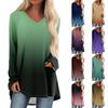 Women's Autumn And Winter Long Sleeved V-neck Printing Casual Long Loose T-shirt Top