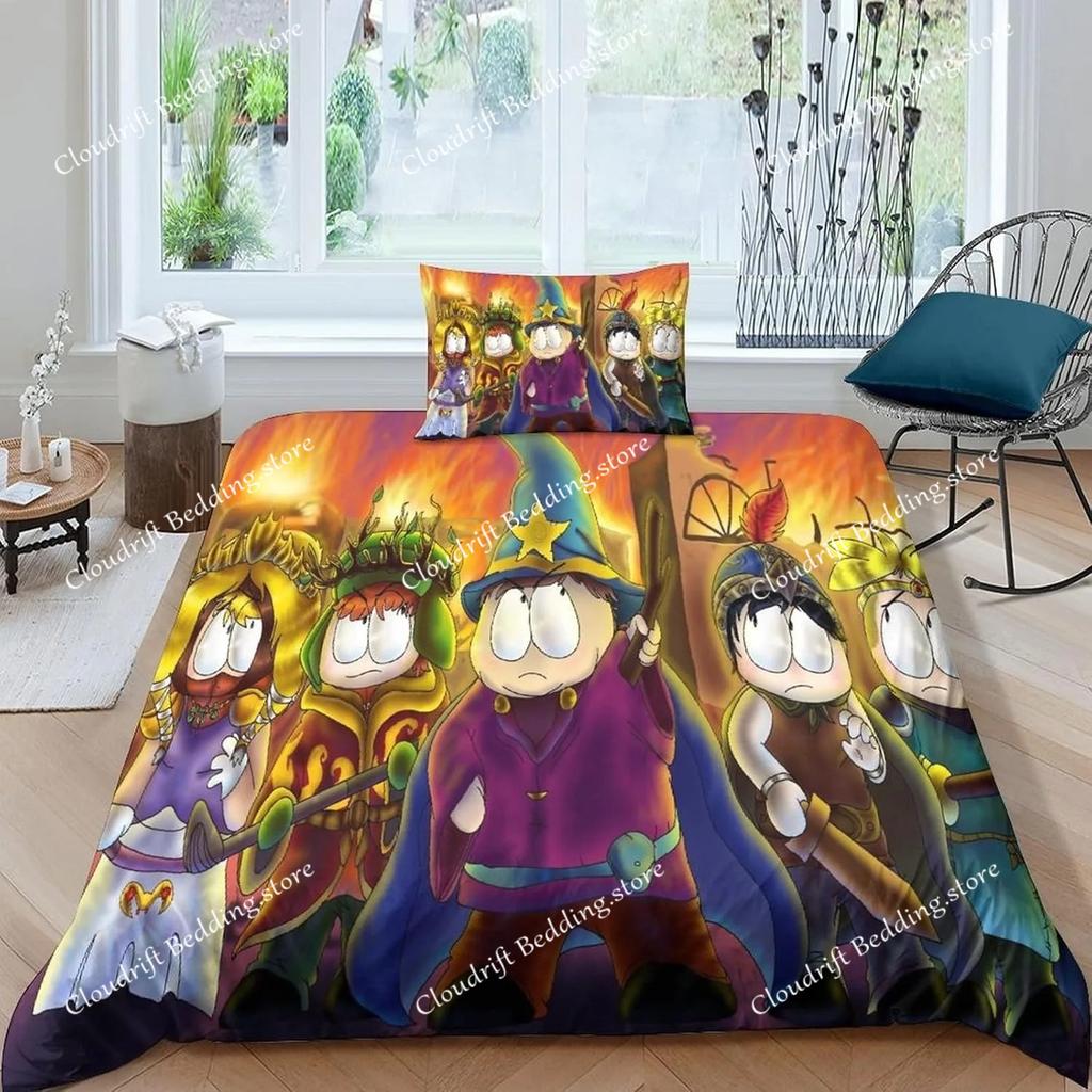 Exquisite 3D South Park Wallpaper Cute Cartoon Digital Printing Bedding Set Duvet Cover Comforter Bed Youth Kids Girls Gift